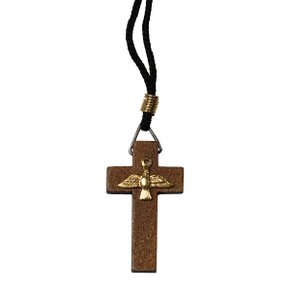 Cordão Cruz em Madeira Escura com Divino Dourado