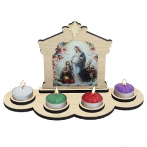 Coroa do Advento MDF com Velas Rechô - 14 cm x 25 cm