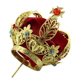 Coroa Dourada em Metal Fundido com Veludo Vermelho - 12 cm