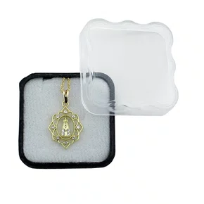 Corrente Banhada Dourada Medalha Vazada Strass de Nossa Senhora Aparecida