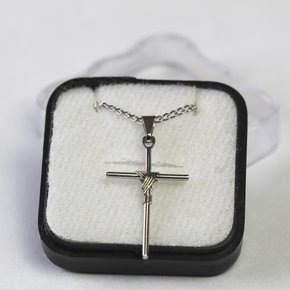 Corrente Cruz com Fios Prata Trabalhado - Inox