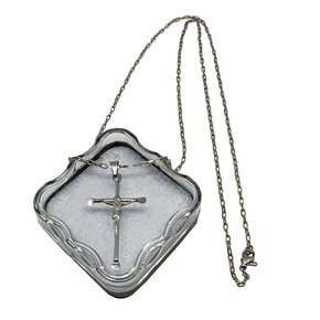 Corrente Com Pingente Cruz Ponta Batida Com Cristo Sobreposto - Inox