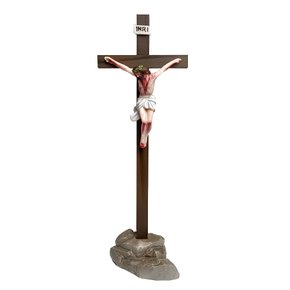 Crucifixo de Mesa de Madeira Cristo em Resina Nacional  - 32 cm