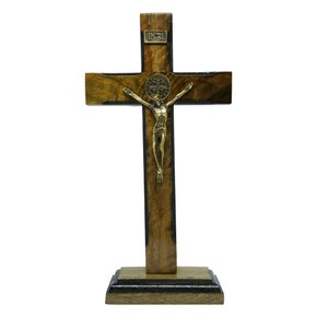 Crucifixo de Mesa em Madeira e Cristo em Metal - 23cm