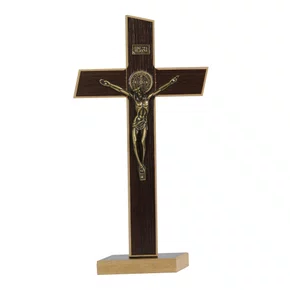 Crucifixo de Parede e Mesa MDF Marrom - 27 cm x 14 cm
