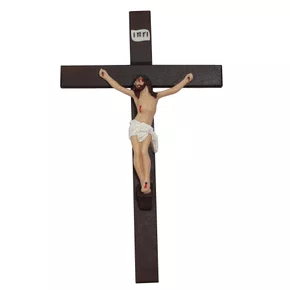 Crucifixo de Parede em Madeira Cristo em Resina - 45 cm x 26 cm
