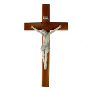Crucifixo de Parede em Madeira e Cristo em Mármore - 31cm