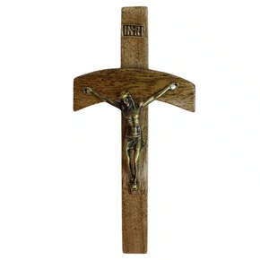 Crucifixo de Parede Haste Sinuosa em Madeira Cristo - 15 cm