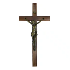 Crucifixo de Parede Madeira Cristo em Bronze - 53 cm x 30 cm