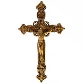 Crucifixo de Parede em Metal Ouro Velho - 24 cm 