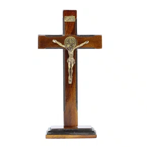 Crucifixo de Parede e Mesa em Madeira São Bento - 25 cm