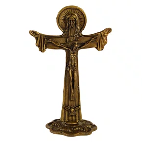Crucifixo de Mesa em Metal Ouro Velho - 11 cm 