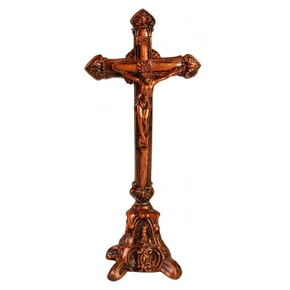 Crucifixo de Mesa em Metal Bronze - 17 cm 
