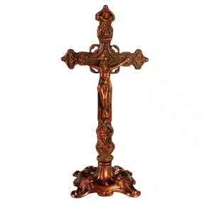 Crucifixo de Mesa em Metal Bronze - 29 cm 