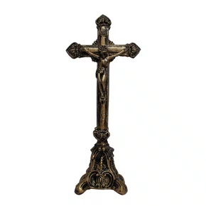 Crucifixo de Metal Mesa Ouro Velho - 17 cm 