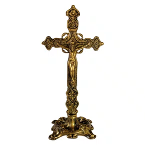 Crucifixo de Mesa em Metal Ouro Velho - 29 cm 