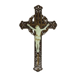 Crucifixo de Parede Plástico Ouro Velho e Cristo Luminoso - 29 cm x 17 cm