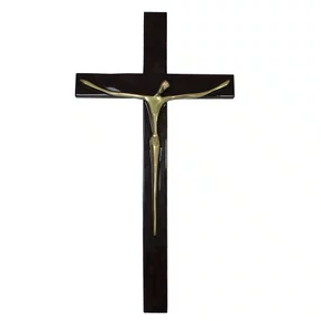 Crucifixo Parede Madeira Marrom e Cristo Dourado - 62 cm x 33 cm
