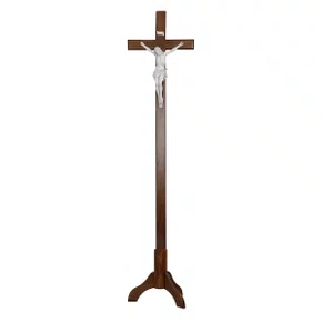 Crucifixo Processional de Madeira Cristo em Mármore - 2,20 Mt