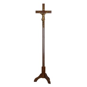 Crucifixo Processional de Madeira Cristo em Mármore com Pintura Bronze - 2,20 Mt