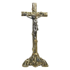 Cruz Dourada para Altar com Cristo em Prata 33 cm