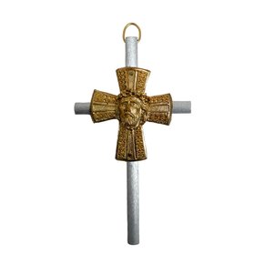 Cruz Face de Cristo Dourado e Prata metal 16 cm