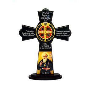 Cruz de Mesa São Bento em MDF Resinado 22 cm