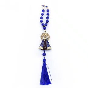 Dezena Carro de Nossa Senhora Aparecida Azul Strass - 8 mm