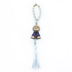 Dezena Carro de Nossa Senhora Aparecida Branca Strass - 10 mm