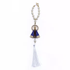 Dezena Carro de Nossa Senhora Aparecida Branca Strass Pompom - 8 mm