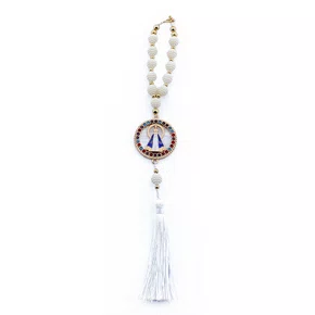 Dezena Carro de Nossa Senhora Aparecida Branca Strass Pompom - 8 mm