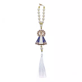 Dezena Carro de Nossa Senhora Aparecida Branca Strass Pompom