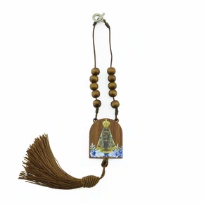 Dezena para Carro Madeira de Nossa Senhora Aparecida com Pompom - 10 mm