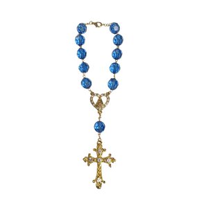 Dezena Semi Cristal Azul e Dourado com Fecho Contas - 12 mm