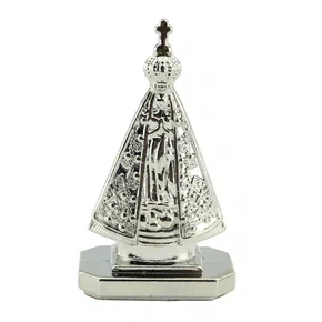 Enfeite de Nossa Senhora Aparecida Carro Metal Prata Autocolante - 5 cm