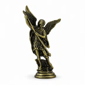 Enfeite de São Miguel Arcanjo Metal Ouro Velho Autocolante - 7,5 cm