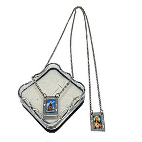 Escapulário Inox Quadrangular Strass Foto Color Nossa Senhora Aparecida 2mm