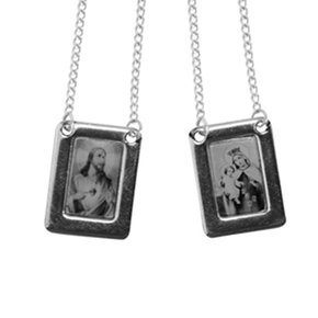Mini Escapulário Quadrado Preto e Branco Nossa Senhora do Carmo - Inox