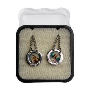 Escapulário Nossa Senhora do Carmo Quadrado com Strass - Inox