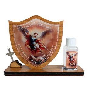 Escudo de Mesa São Miguel Arcanjo Com Porta Água Benta - 12 cm x 16,5 cm