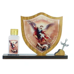 Escudo de Mesa São Miguel Arcanjo Com Porta Água Benta - 12 cm x 16,5 cm