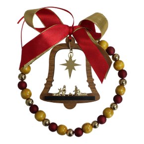 Guirlanda Sino Sagrada Família Dourado Vermelho Marrom - 16 cm x 15 cm