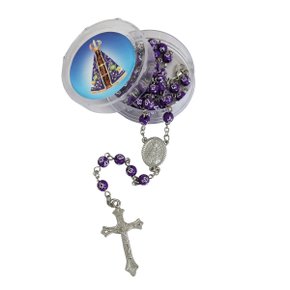 Terço de Nossa Senhora Aparecida Conta Cruz Roxo 5 mm
