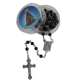 Terço de Nossa Senhora Aparecida Conta de Rosa Preto 5 mm