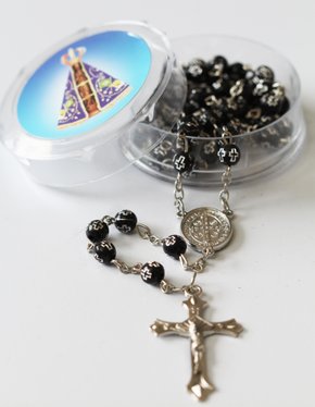 Terço de Nossa Senhora Aparecida Conta Cruz Preto - 8 mm