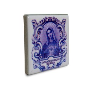 Imã Azulejo de Imaculado Coração de Maria - 4,5 cm X 4,5 cm 