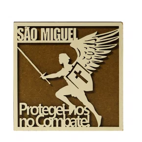 Imã Madeira Quadrado Arcanjo Miguel Branco - 7,5 cm x 7,5 cm