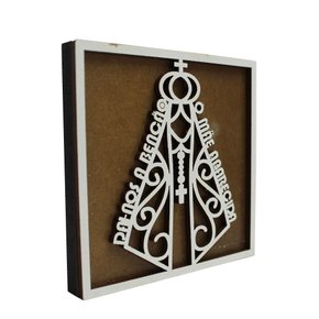 Imã Madeira Quadrado Nossa Senhora Aparecida Branco 7,5 x 7,5 cm