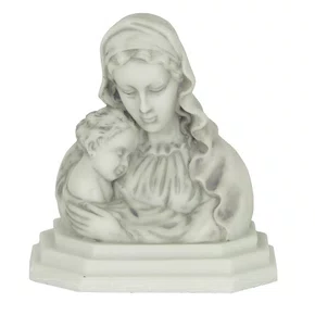 Imagem Busto Nossa Senhora com Menino Jesus em Mármore - 17cm Madona