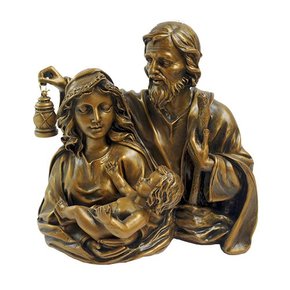 Imagem Busto Sagrada Família em Mármore com Pintura em Bronze - 25 cm